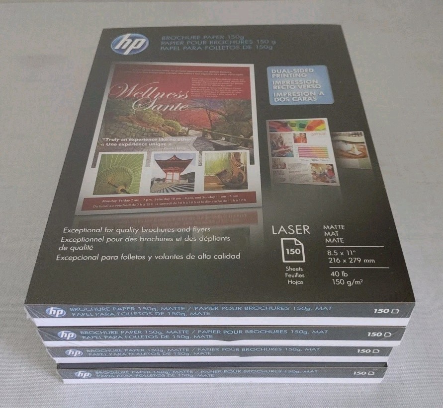 Lot Of 4 HP Laser Brochure Paper 150g Q6543A 150 sheets 40lb 150g/m2, Matte