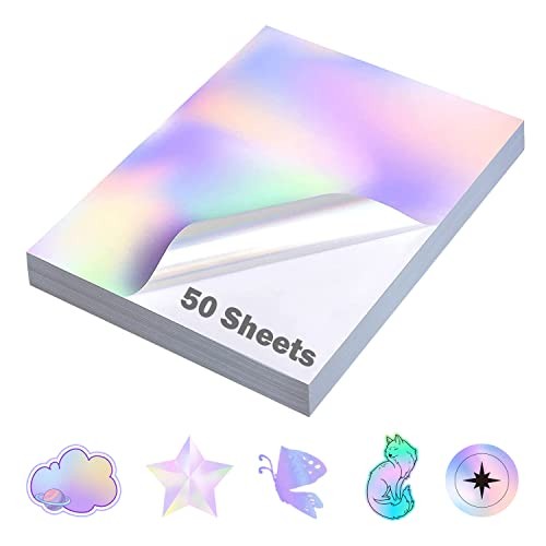 50 Sheets Holographic Sticker Paper 8.5 x11 inch for 50 × Holographic Rainbow