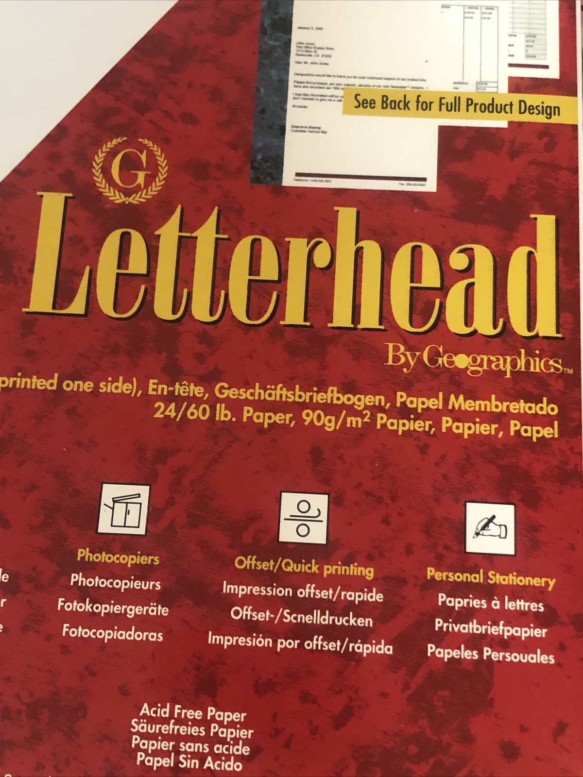 Acid Free Letterhead Desktop Stationary Printer Paper 100 CT. Sealed. A16