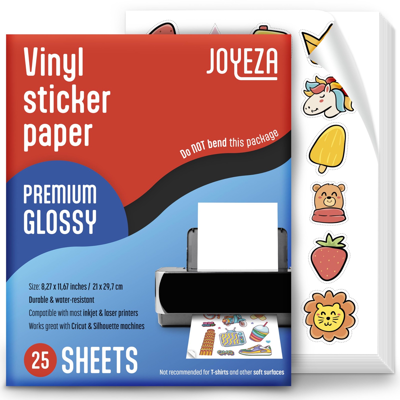 JOYEZA Premium Printable Vinyl Sticker Paper for Inkjet Printer – 25 White