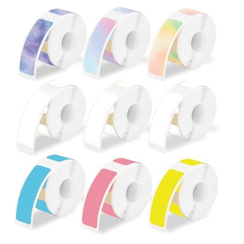 9 Rolls Colored D30 Label Tape, 1440 Pcs 12 x 40mm Label 0.47×1.57 in Colorful