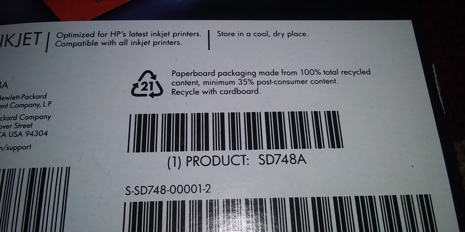 HP Advanced Photo Paper 4”x6” Glossy 200 Sheets (2 X 100) SD748A