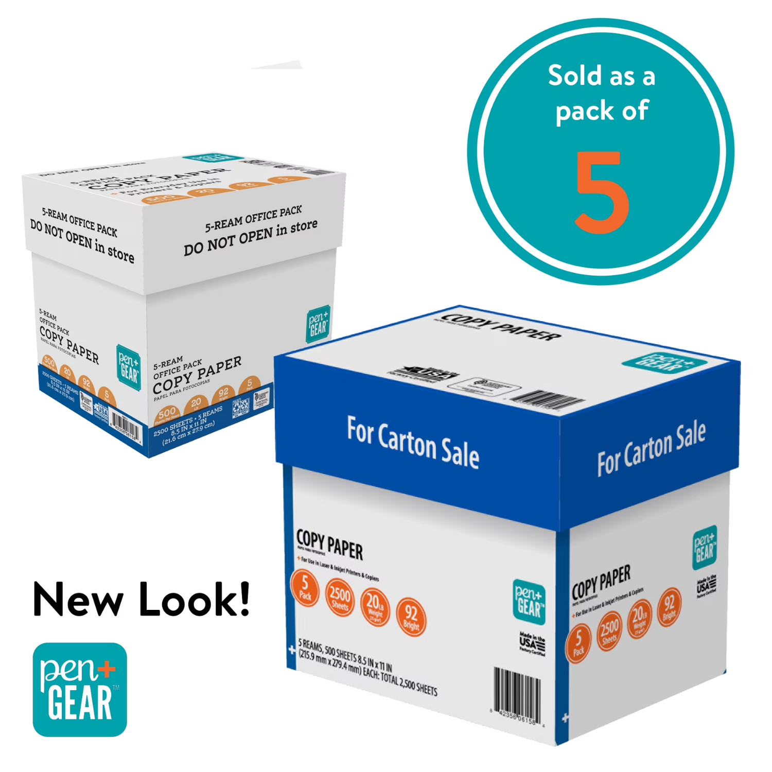 Pen Gear Copy Paper 8.5 x 11 20 lb White 5 Ream Case 2500 Sheets