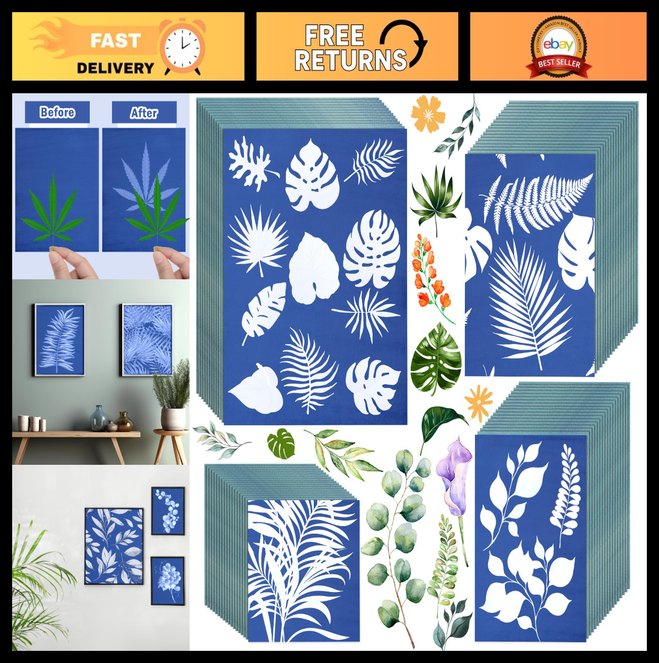 Cyanotype Paper Sun Print Kit – 100 Sheets A4 A5 A6 Solar Drawing Tool for DIY C