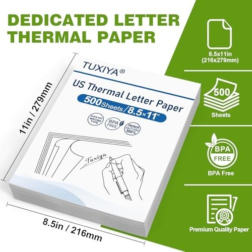 500 Sheets Thermal Printer Paper 8.5×11″ BPA-Free, US Letter Size, Compatible wi
