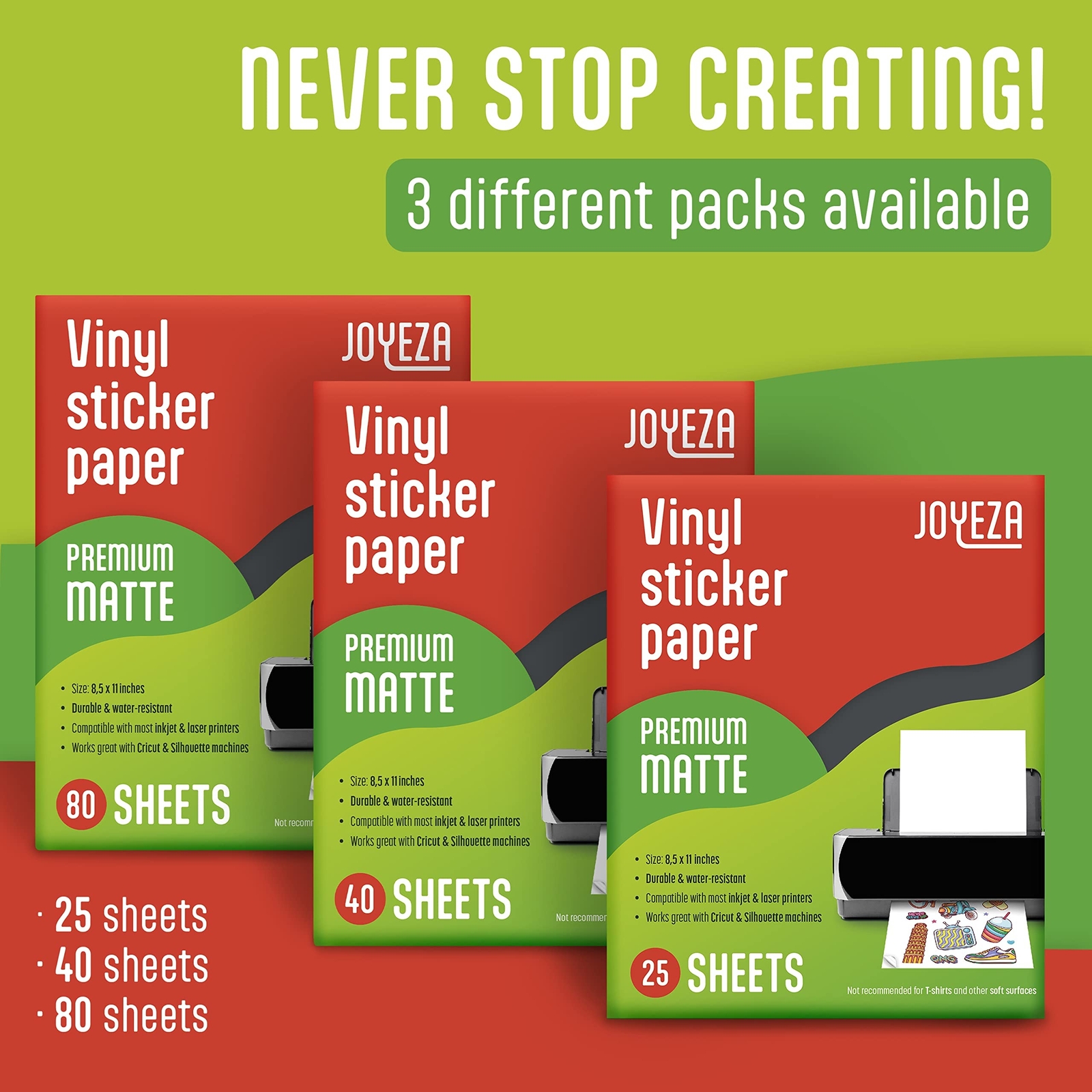 JOYEZA Premium Printable Vinyl Sticker Paper for Inkjet Printer – 25 Sheets M…