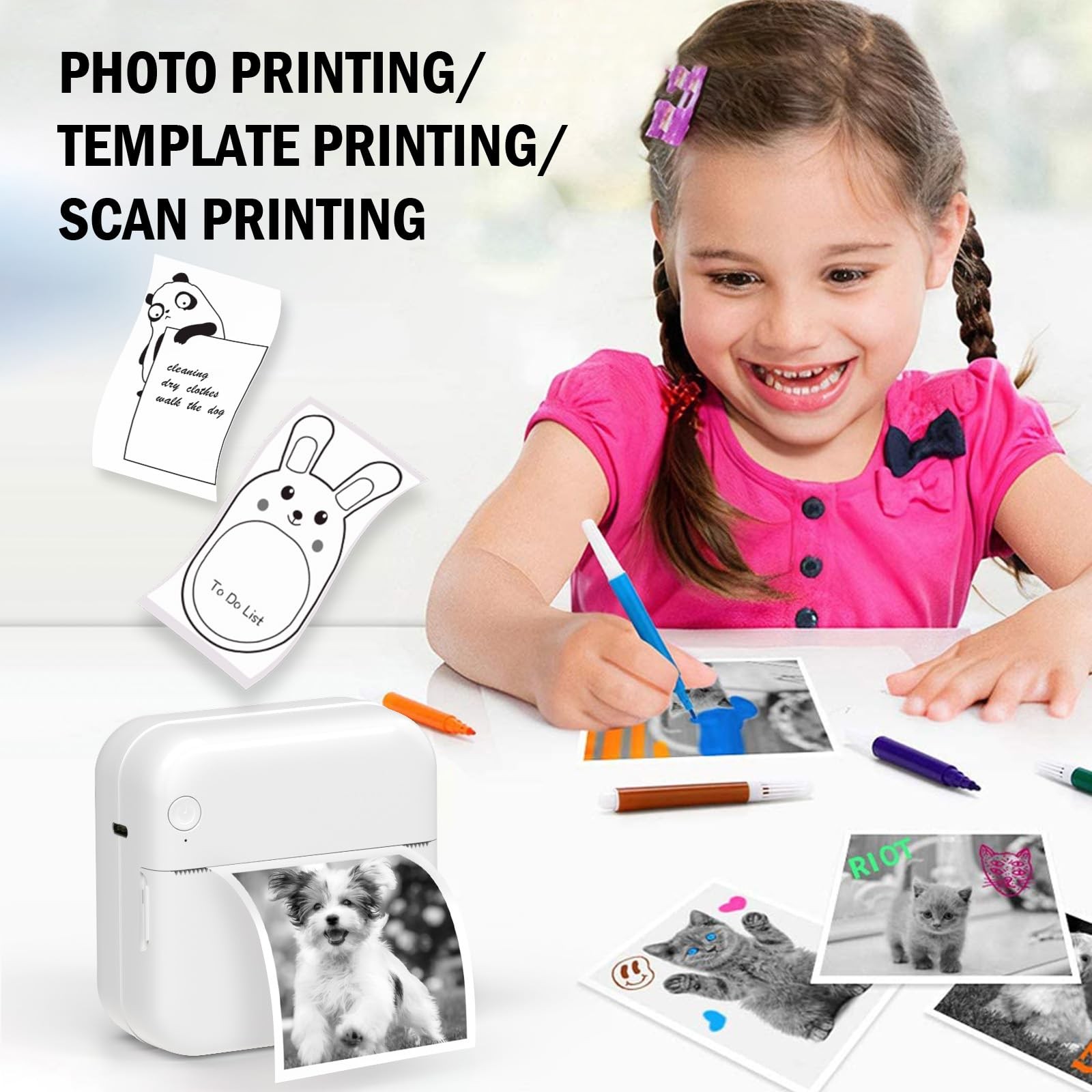 HUIJUTCHEN Mini Sticker Printer – Pocket Printers Large, White with Blue