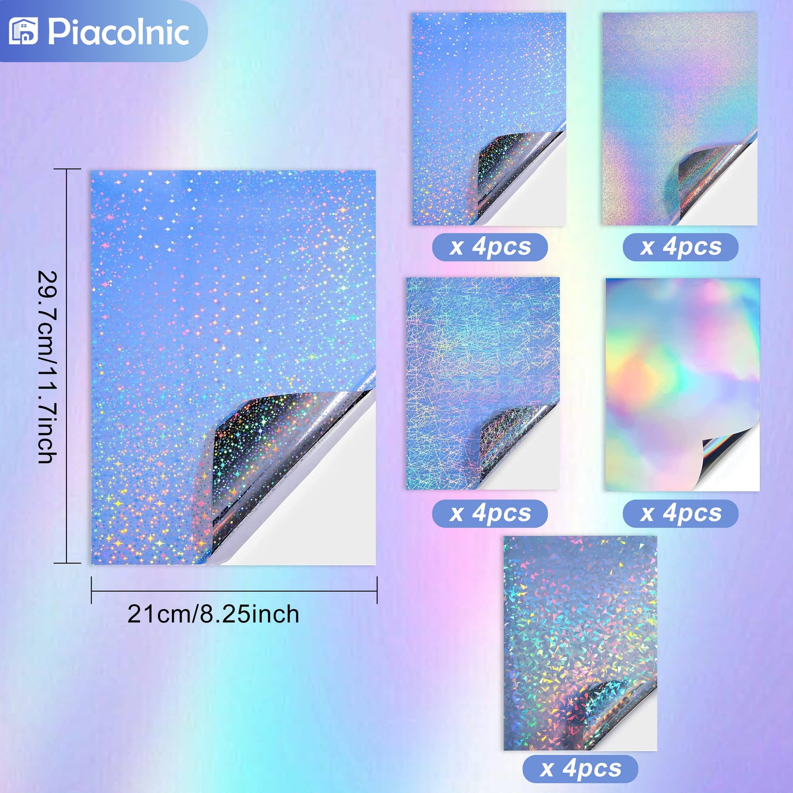 Holographic Sticker Paper, 20 Sheets 5 Styles A4 Printable Clear Vinyl S…