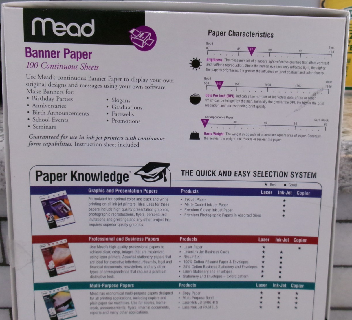 Mead Banner Paper, For Inkjet Printers, For Long Banners, 100 Continous Sheets