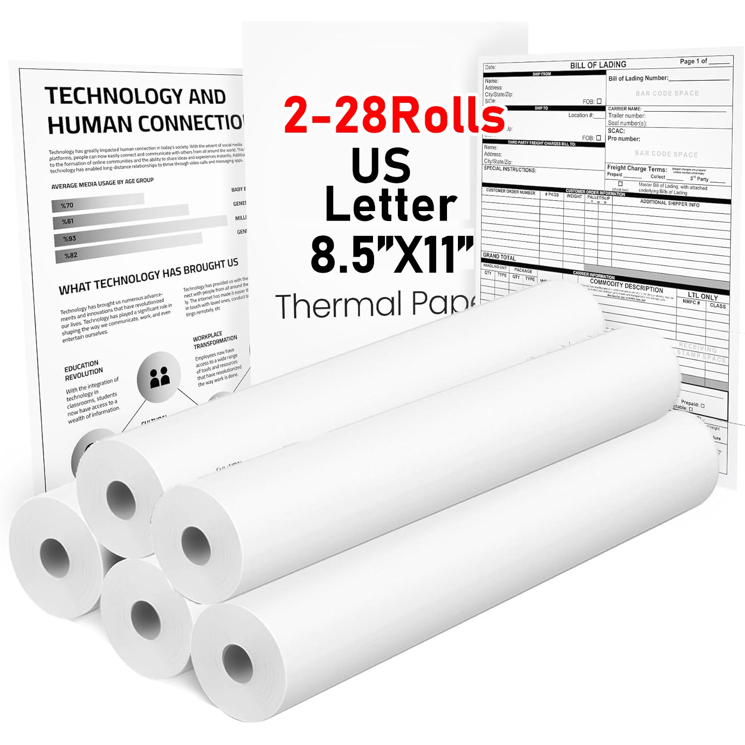 2-28Rolls lot Thermal Paper 8.5″x11″ US Letter Thermal Paper Rolls for M08F M832