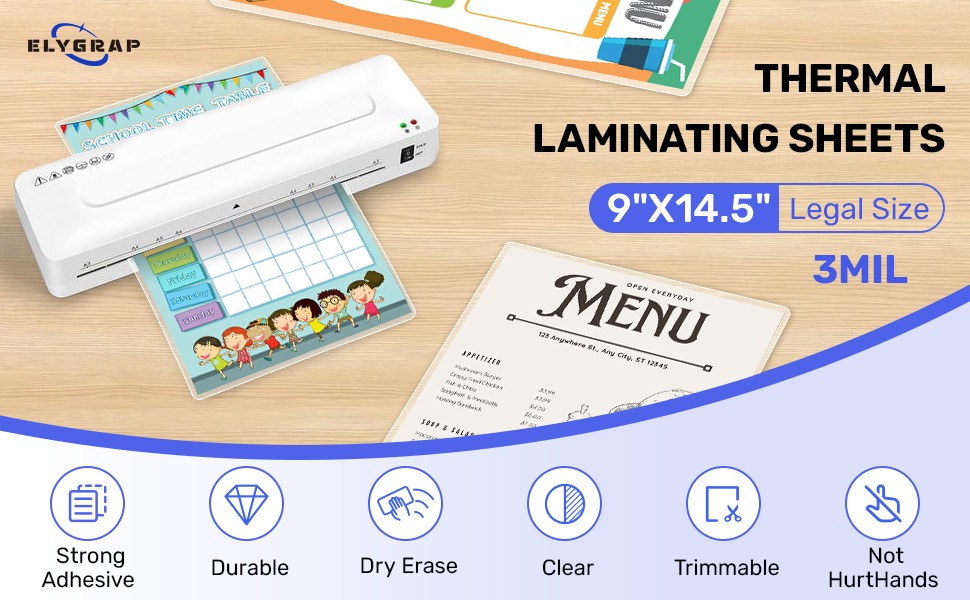 100 Pack Legal Size Laminating Sheets 8.5″x14″ (9×14.5) – 3Mil Thick Clear