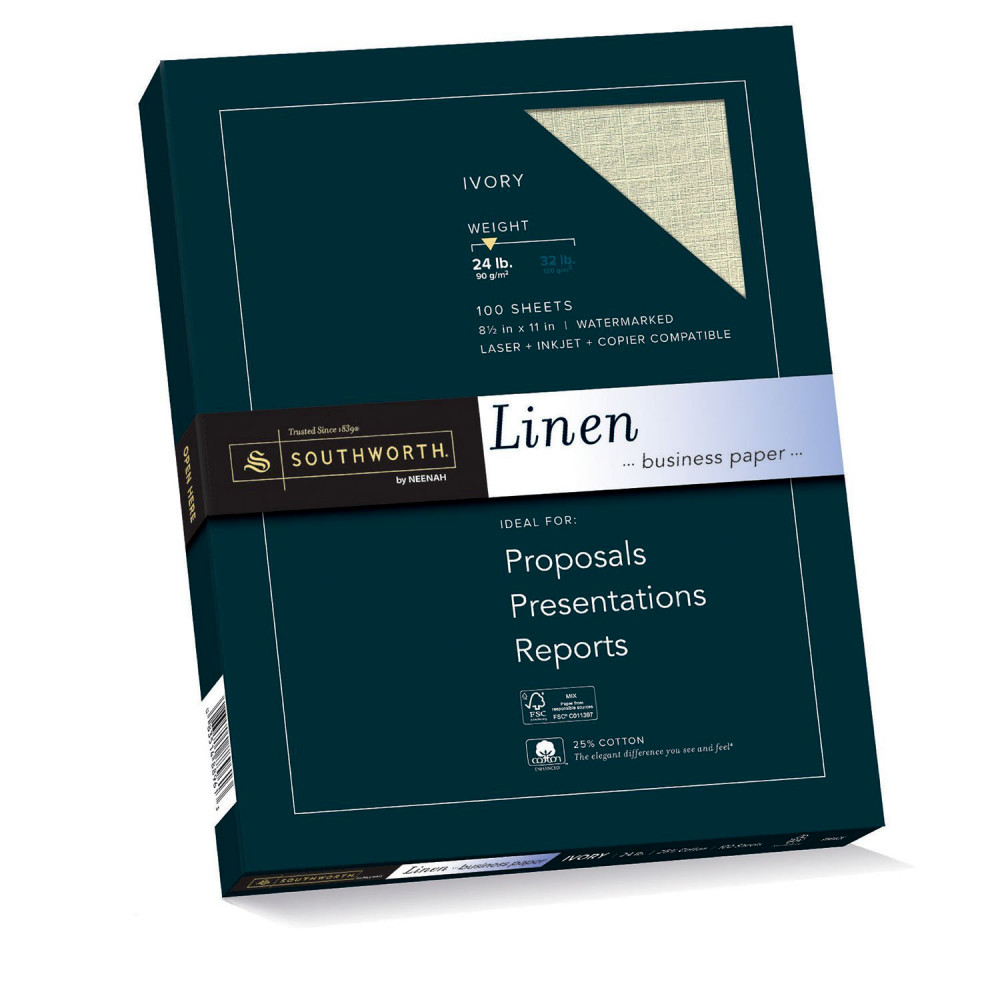 Southworth 25% Cotton Printer Business Paper, 8.5” x 11″, 24lb, Linen Finish New