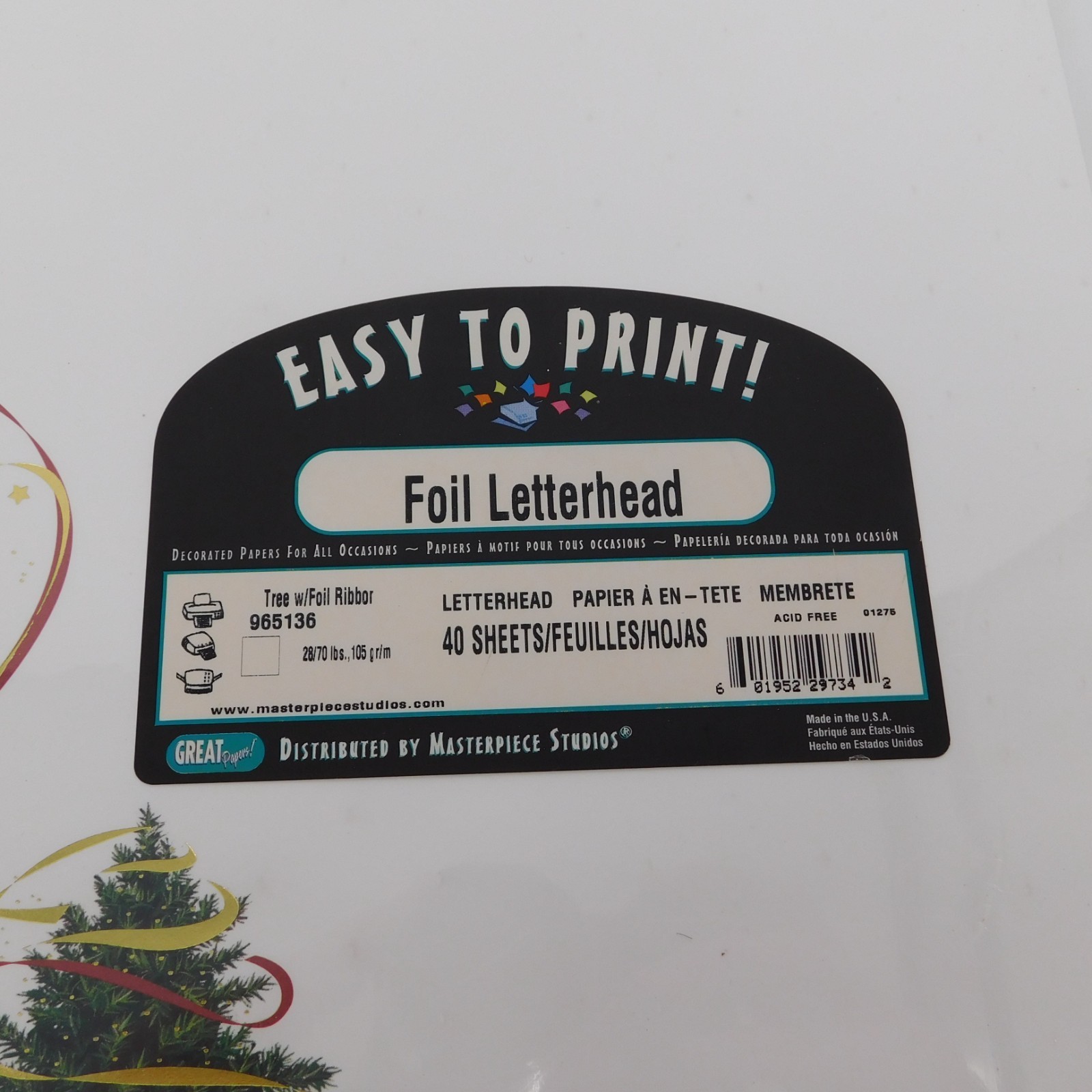 Christmas Tree Foil Ribbon Letterhead Easy to Print 40 Sheets Computer Paper New