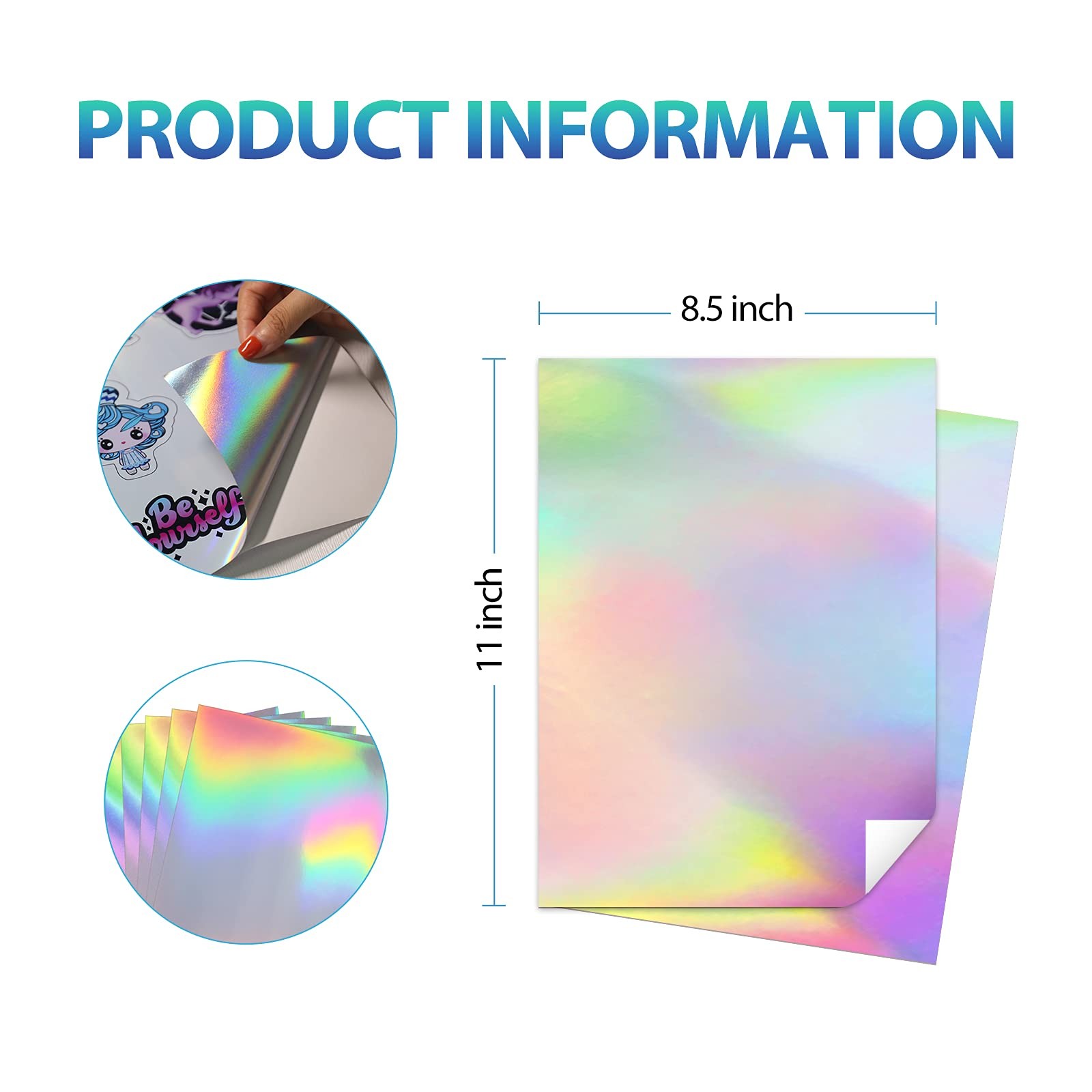 50 Sheets Holographic Sticker Paper for Inkjet & Laser Printer- 8.5×11 inch