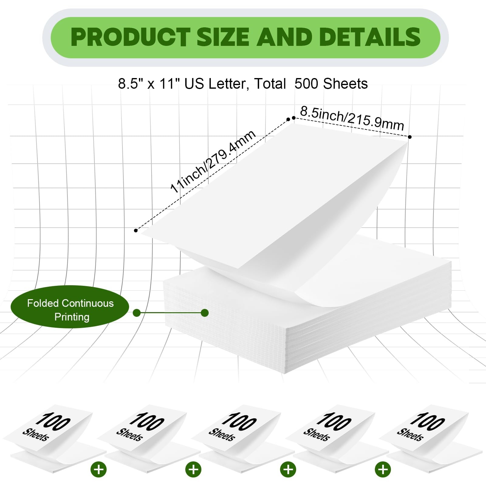 ForraFun Thermal Printer Paper 8.5 x 11 Inch 500 Sheets Quick Dry white