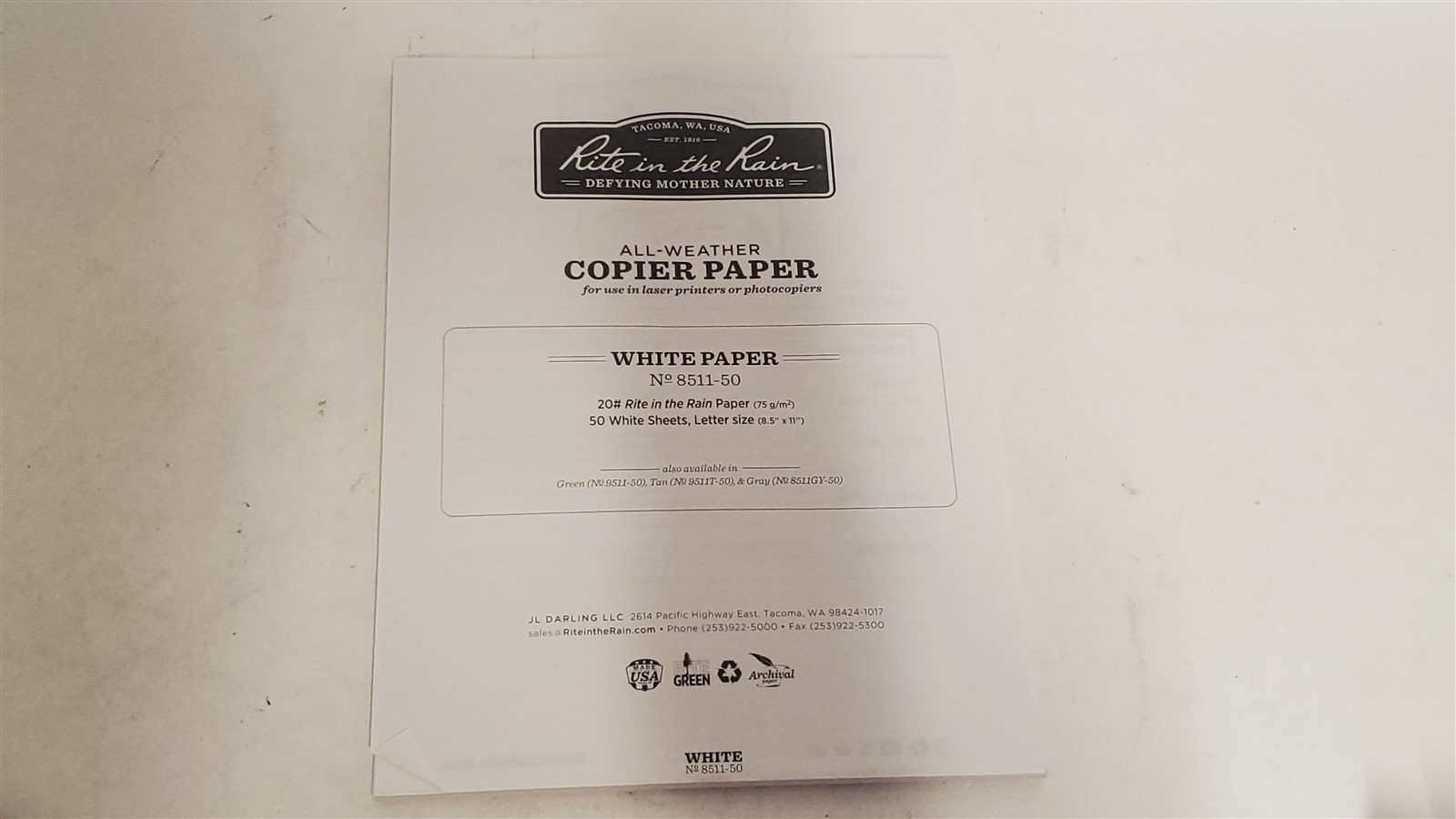Rite In The Rain Weatherproof Laser Printer Copier Paper, 8.5″ x 11″, 50 Sheets