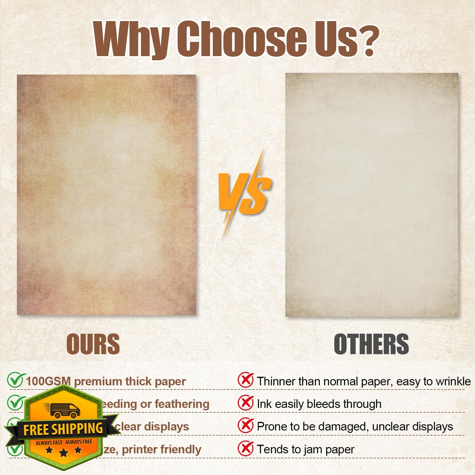 CraftyManor 120 Sheets Vintage Printer Paper