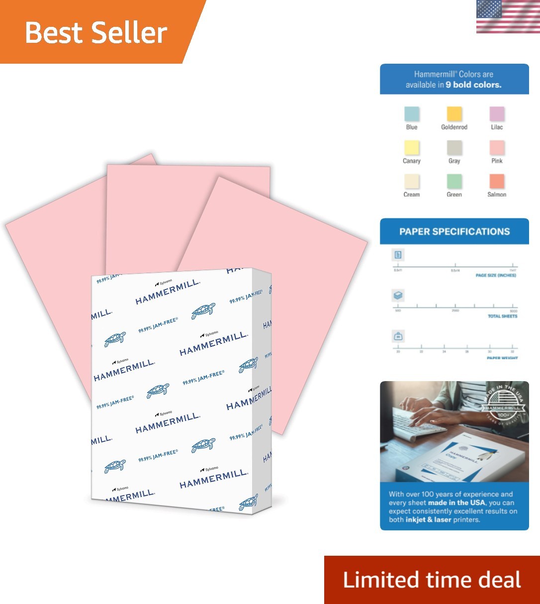 Pastel Pink Colored Paper, 500 Sheets, 8.5×11 – Eco-Friendly 30% Recycled