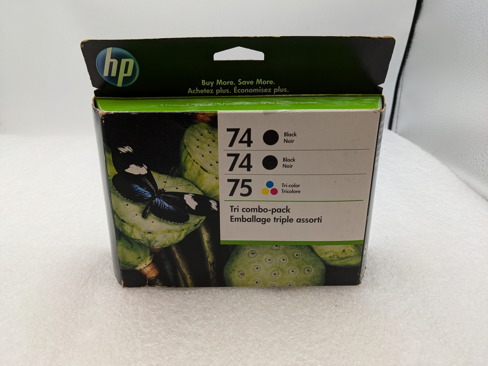 New HP 2 Pack 74 Black, 1 HP 75 Tri-Color & 5 Sheets Photo Paper CD976FN #140