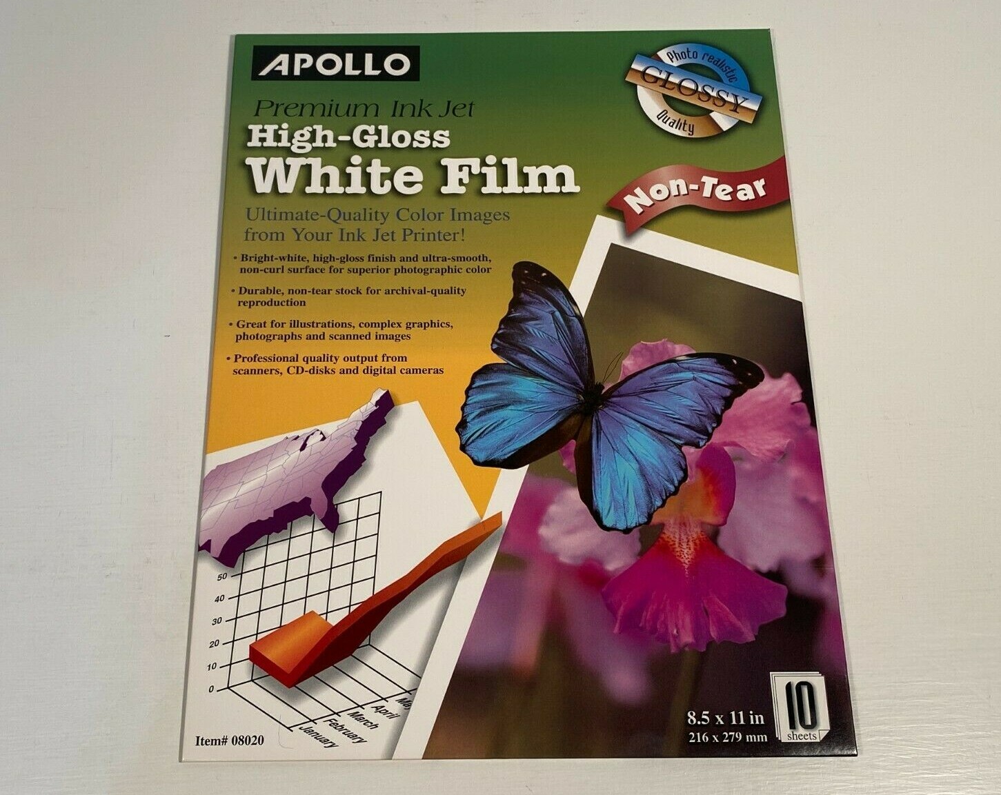 Apollo Premium Ink Jet High Gloss White Film 8.5 x 11″ ( 20 Packs of 10 – 200)