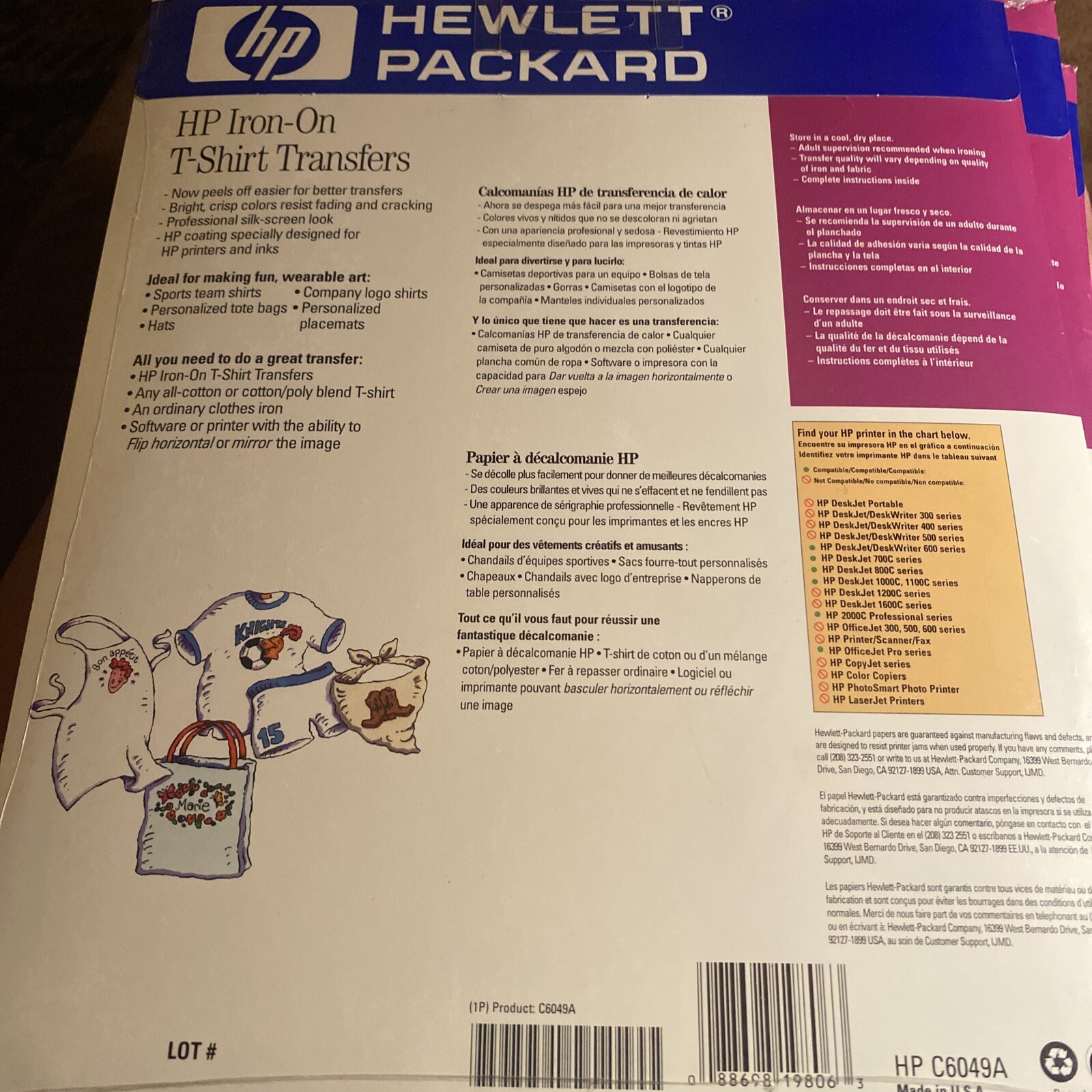 HP Iron On T Shirt Transfers 10 Transfer Sheets