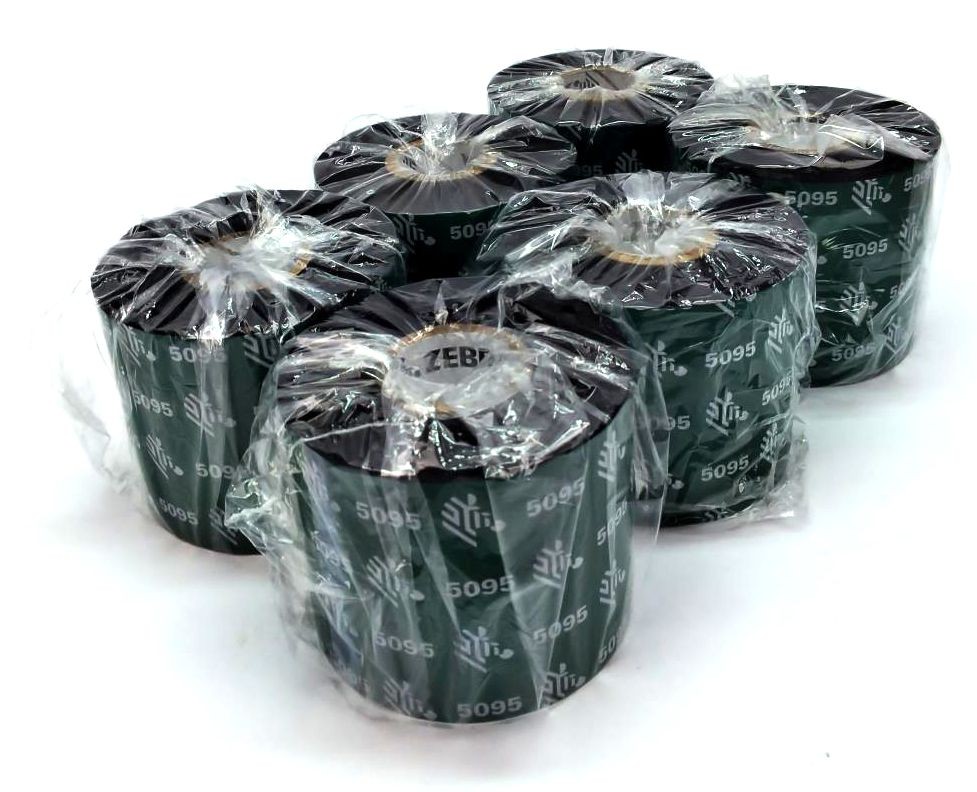 Zebra 5095 Resin Ribbons 60mm x 45M Black 05095BK06045 Genuine OEM – 6 Rolls