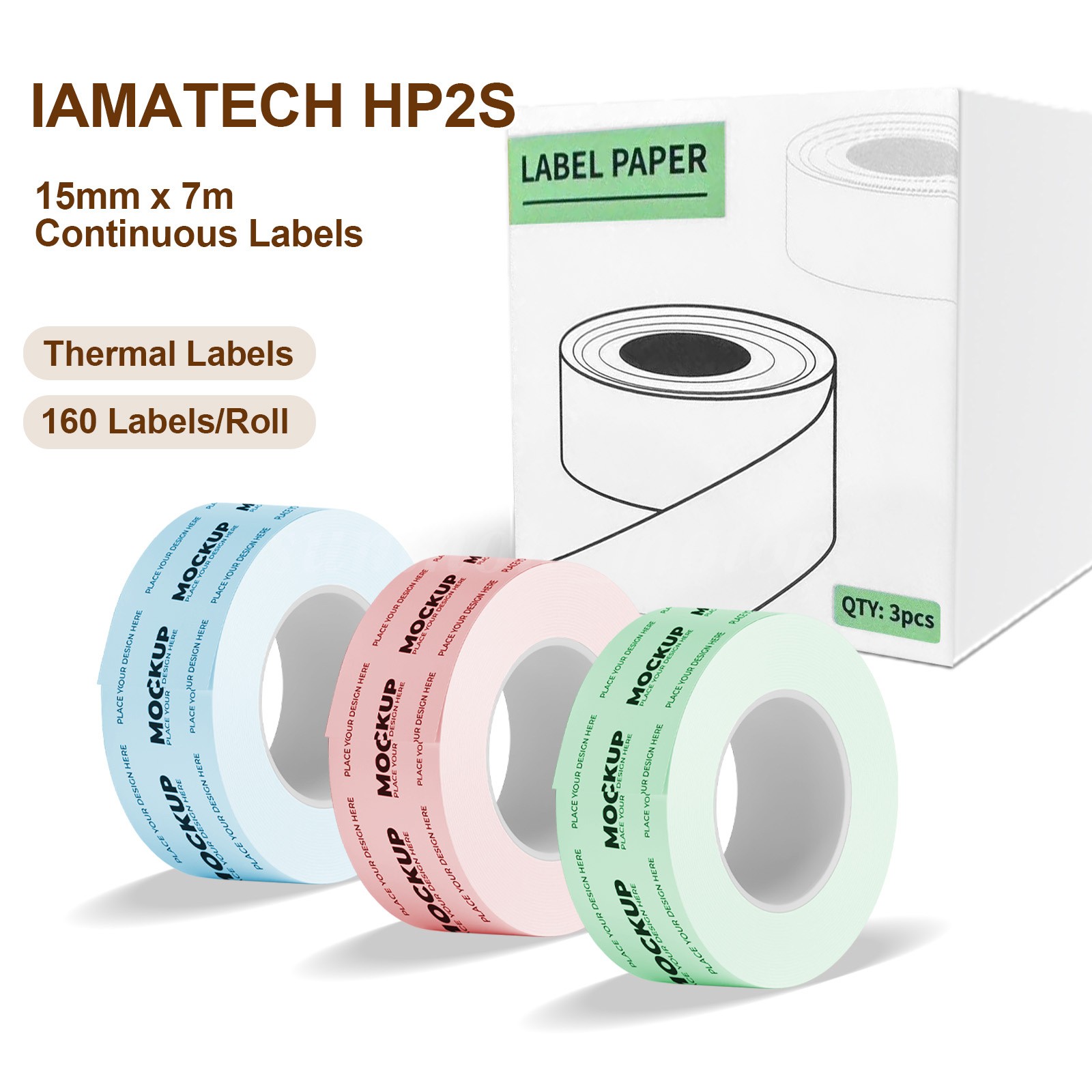 15mm×7m Color Thermal Label Rolls Blue Pink Green Compatible HP2 HP2S Printer