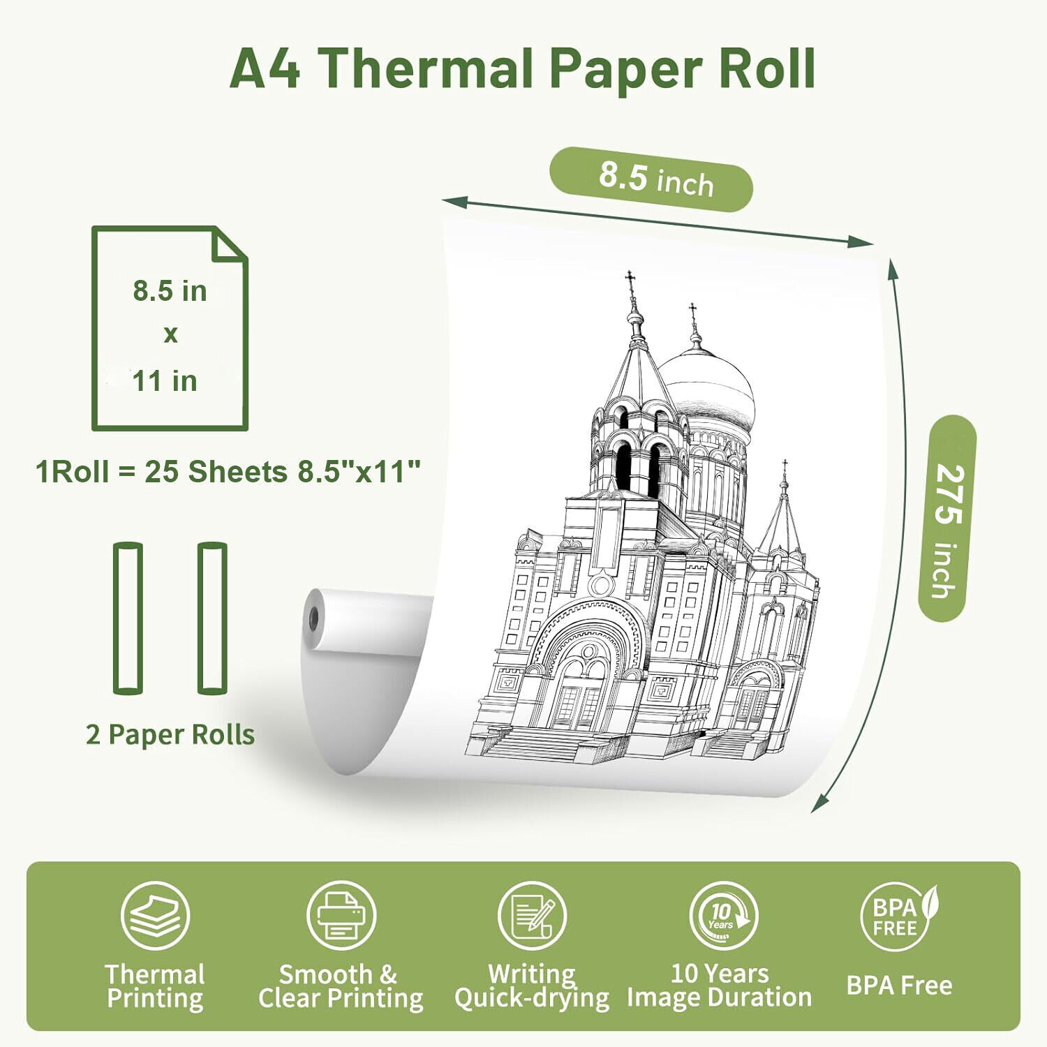 4 Rolls A4 Thermal Printer Paper 8.5×11″ for M08F M832 M834 Portable Printer US