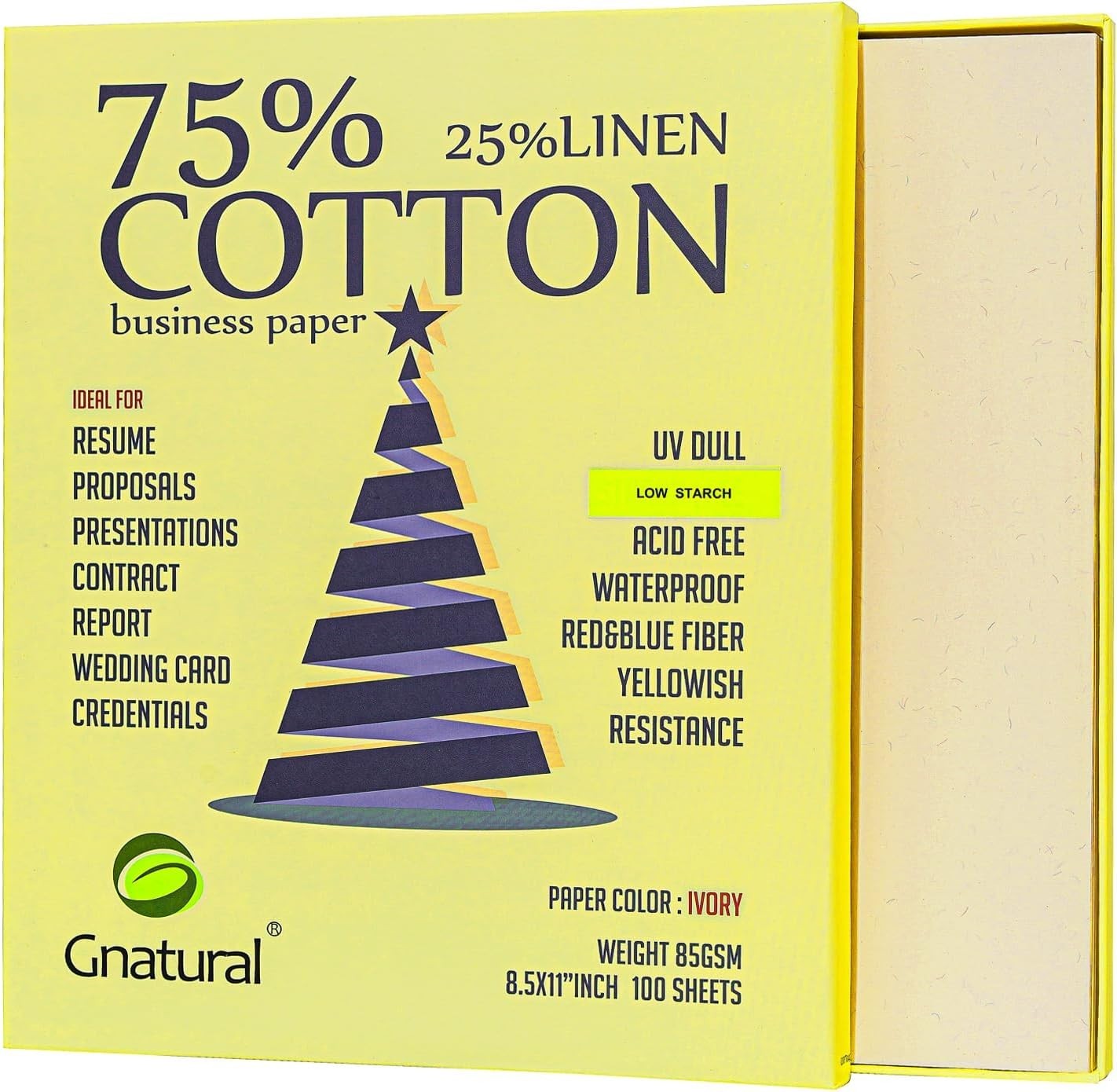 75% Cotton 25% Linen Business Paper Ivory 85gsm 8.5″W x 11″L Resume Paper