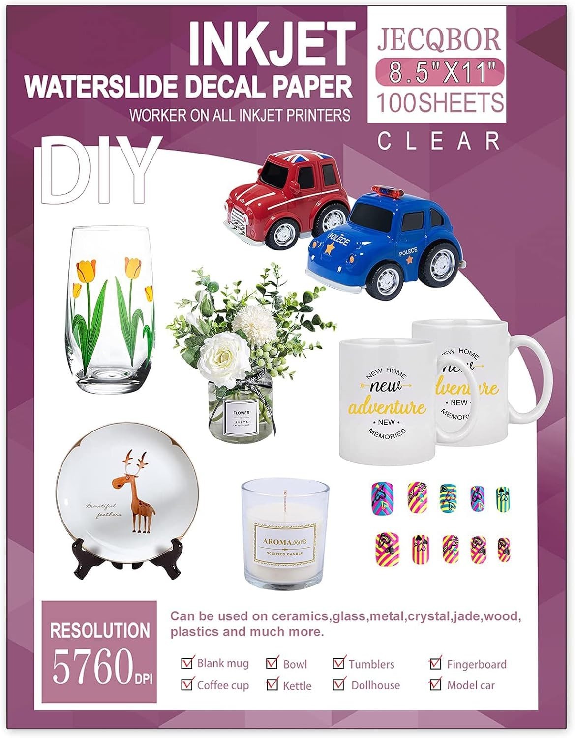 100 Sheets Waterslide Decal Paper Inkjet Clear