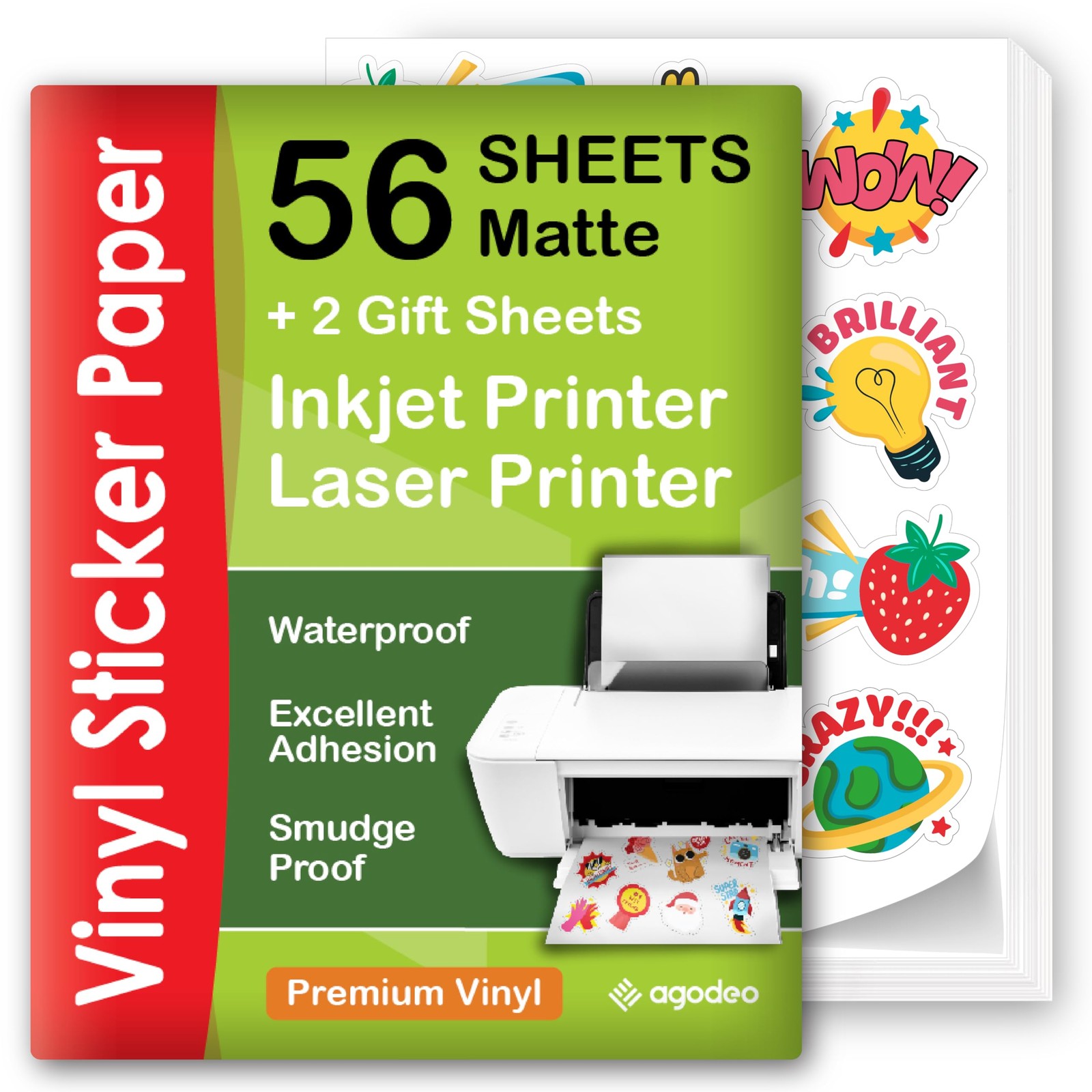 Premium Printable Vinyl Sticker Paper for Inkjet & Laser Printer – 56 Sheets …