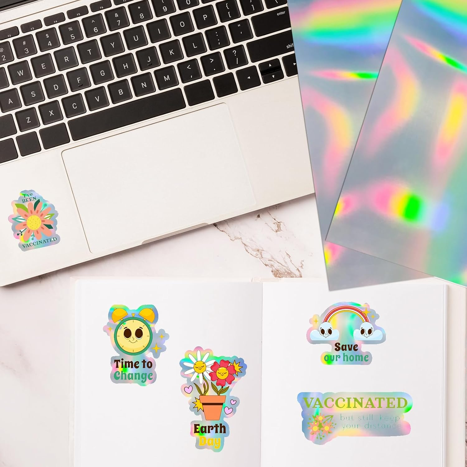 Printable Holographic Silver Sticker Paper, Laser & Inkjet Printable 8.5 x 11 In