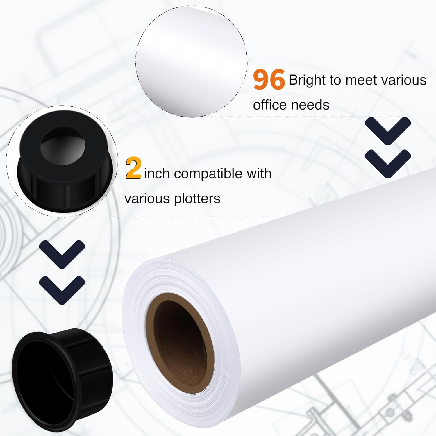 ACYPaper 36” x 150′ Plotter Paper -4 PK- 20LB Bond Wide Format CAD Ink Jet Rolls