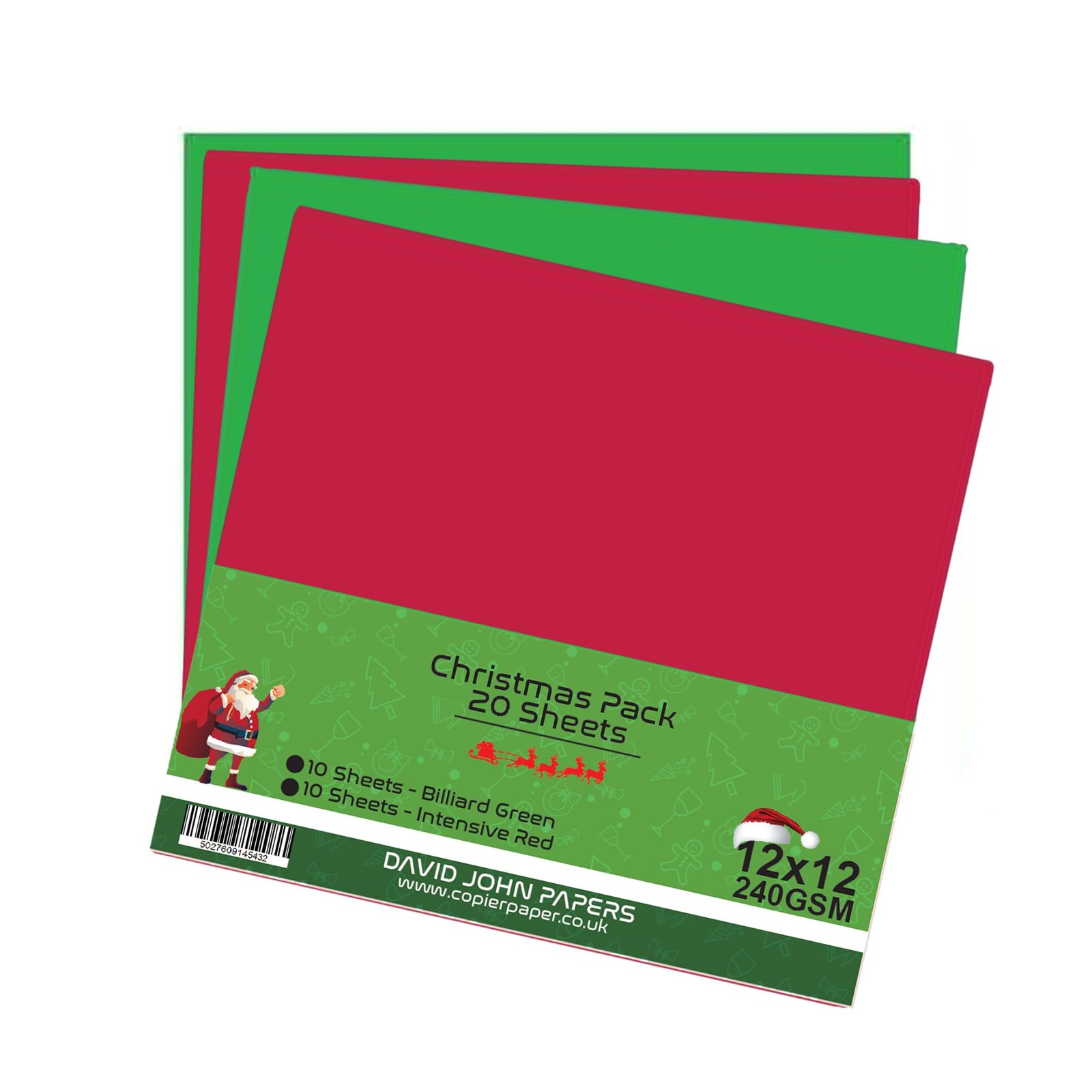 30.5 x 30.5cm Christmas Cardboard Box, Red and Green, Blank, 240gsm, 20 Sheets 10…