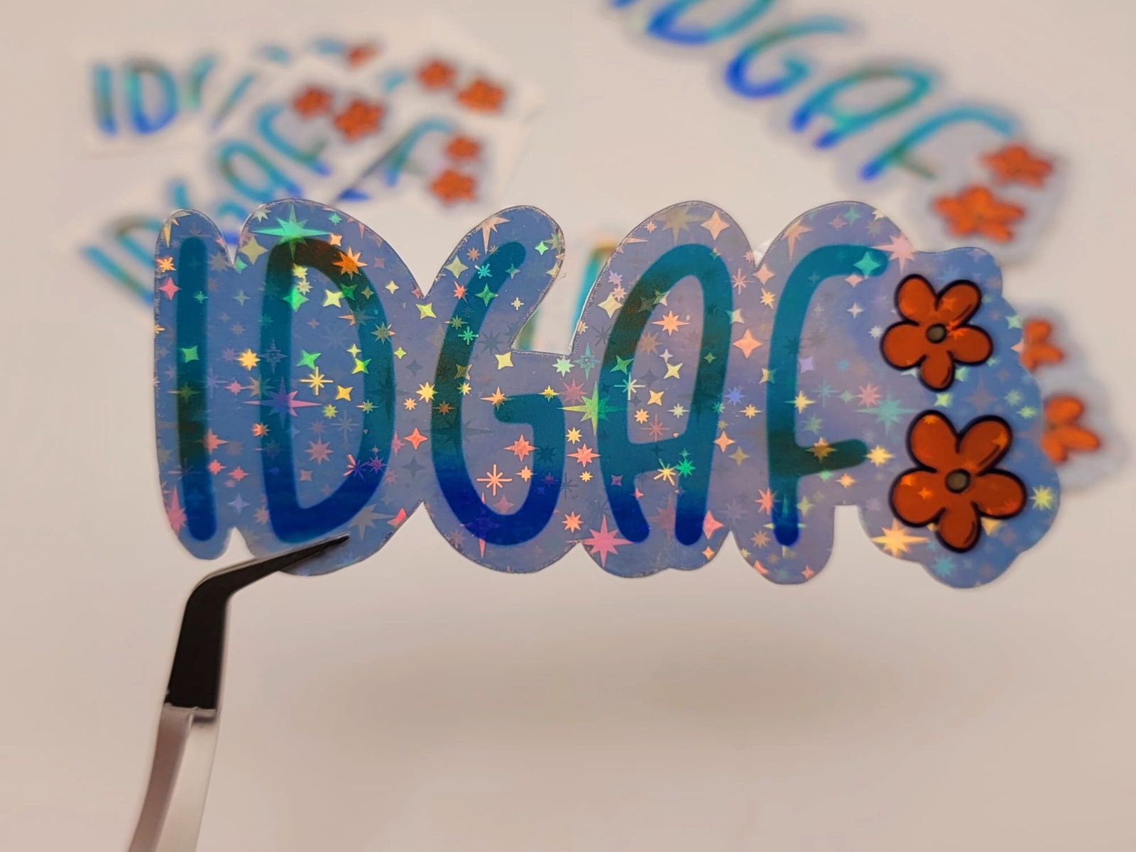 IDGAF Holographic Waterproof 90s Nostalgia Rainbow Vinyl Sticker,