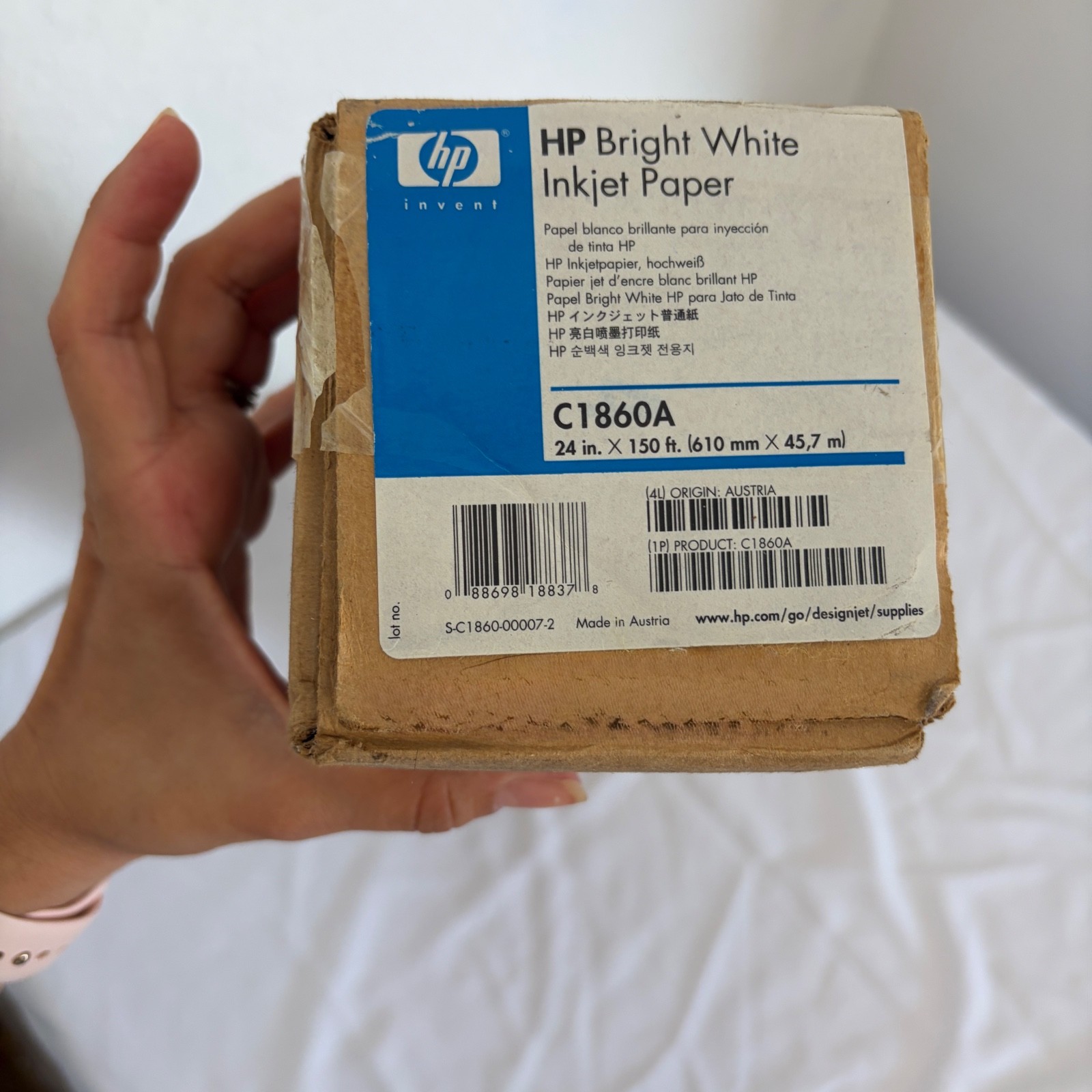 HP Bright White Inkjet Paper C1860A 24 in x 150 ft, New In Box, made in Austria