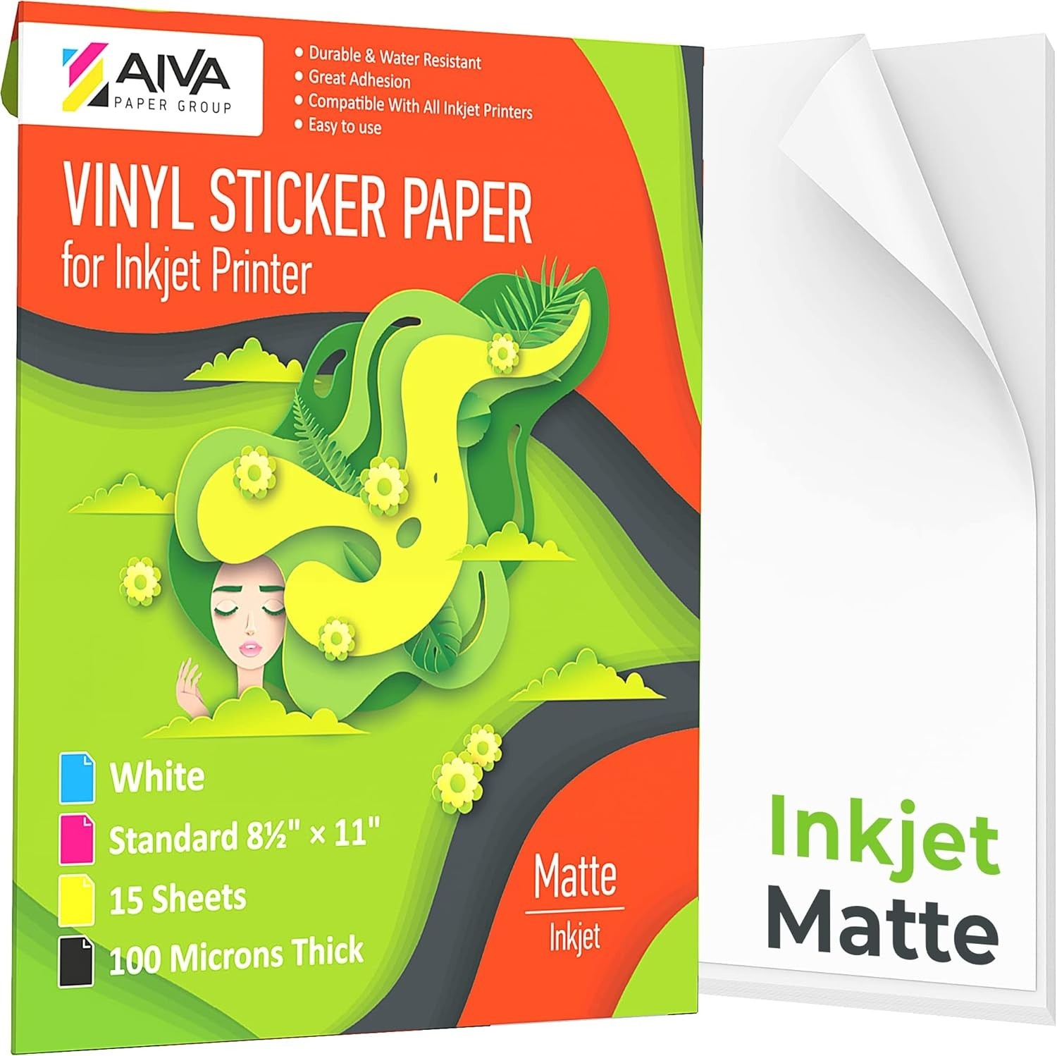 Printable Vinyl Sticker Paper for Inkjet Printer – Matte White – 15 Self-Adhe…