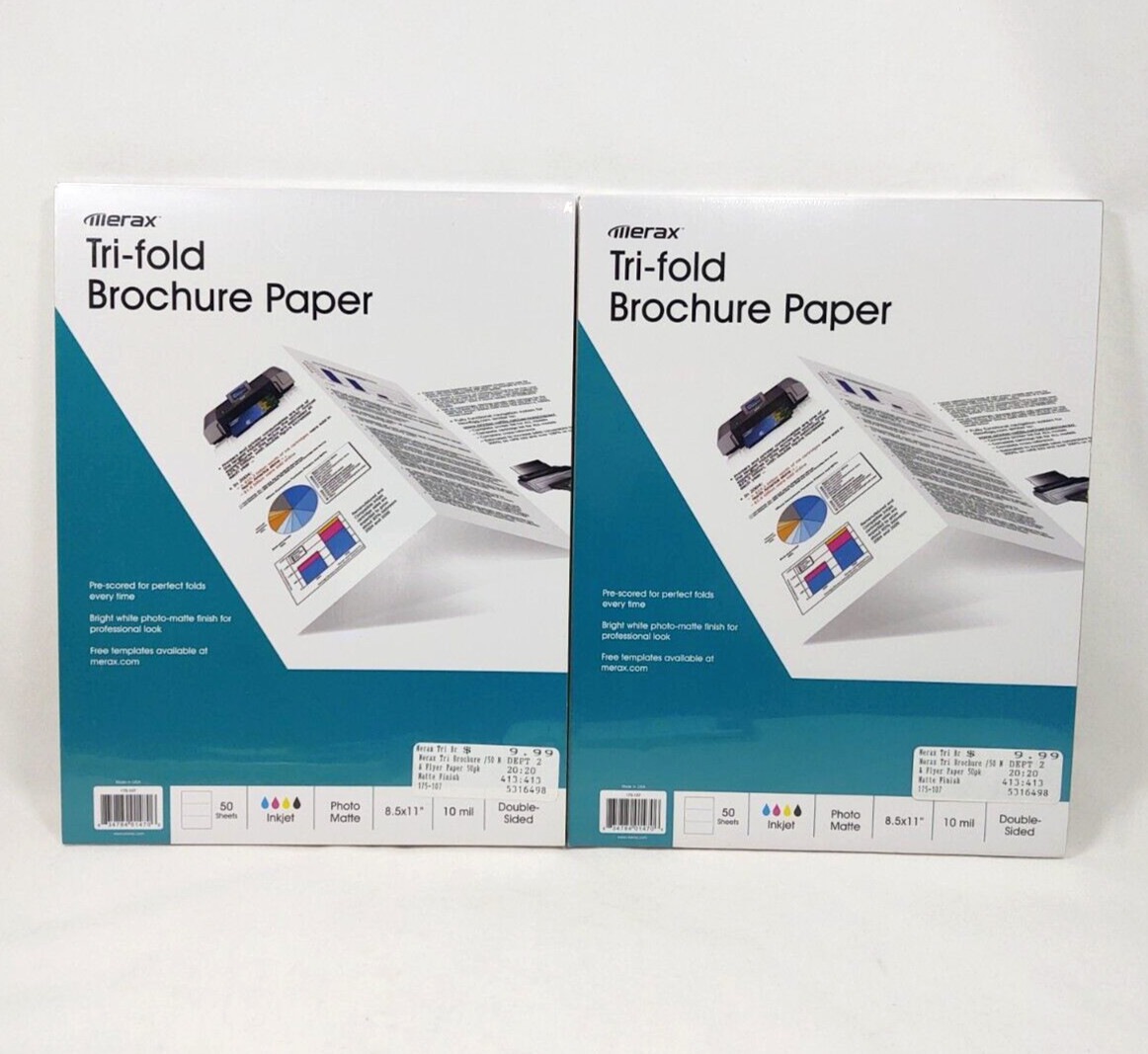 Tri-Fold Brochure Inkjet Paper Matte Finish 8.5″ x 11″ Merax 100pcs New Sealed