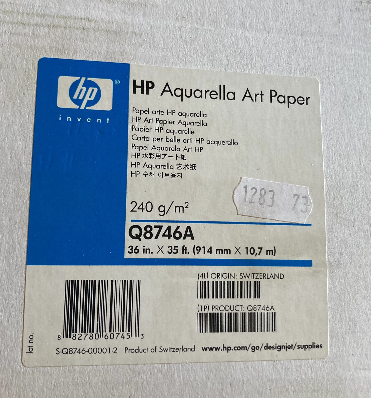 Q8746A – HP Aquarella Art Paper Fine Art Paper 14.4 mil Roll (36in x 35ft) NEW!