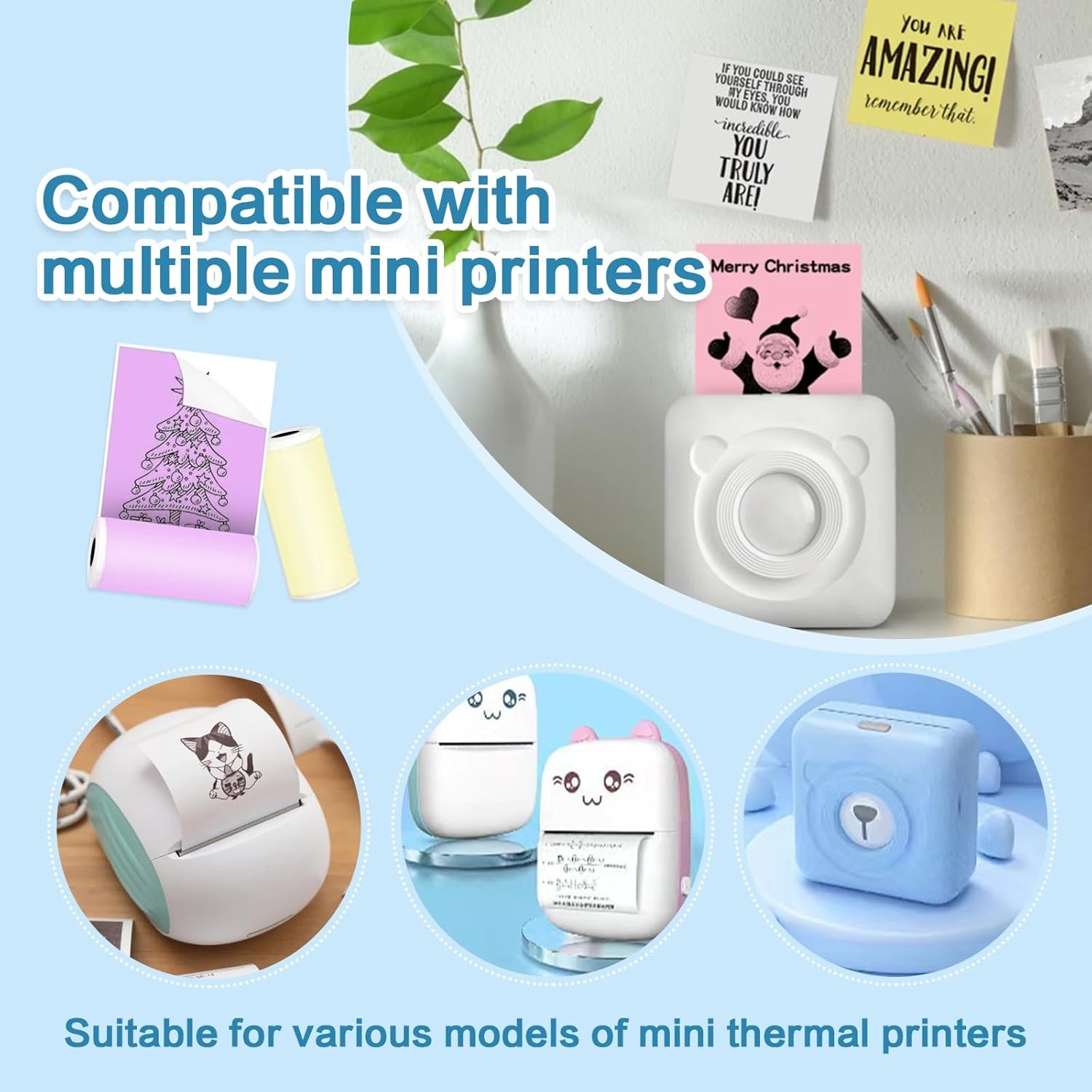 12 Rolls 53mmx3.75m White Thermal Printer Paper, Mini Self-adhesive