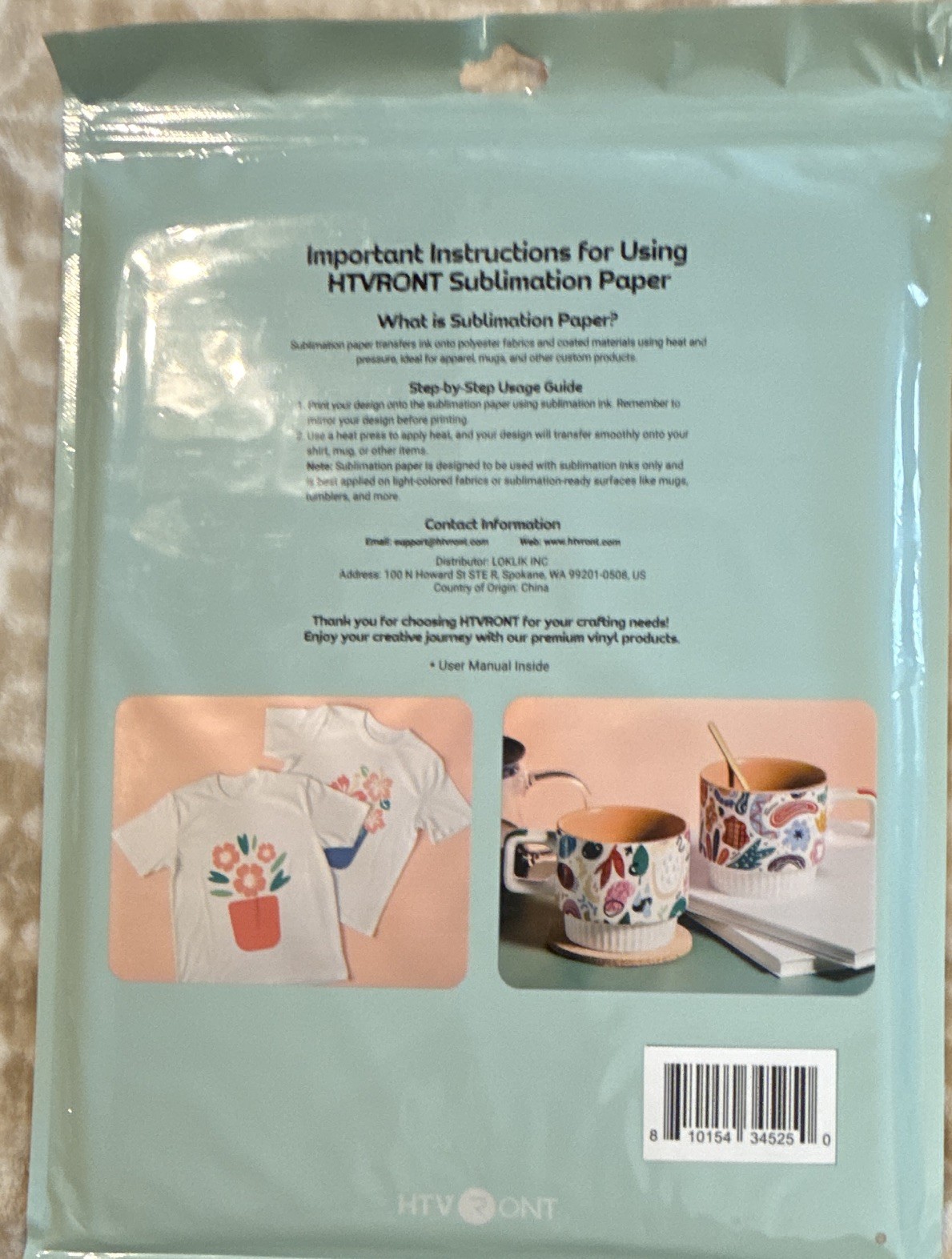 HTVRONT Sublimation Paper 8.5 x 11 in 125g White Inkjet for Epson
