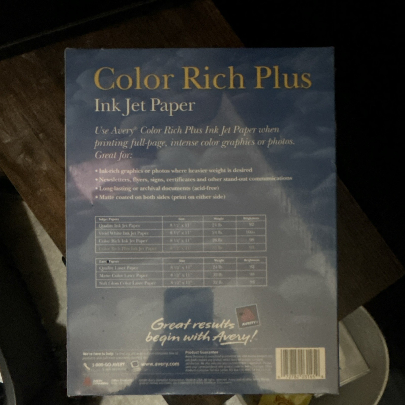 Avery Color Rich Plus Inkjet Paper Matte 8.5x11in 60lb White Heavyweight