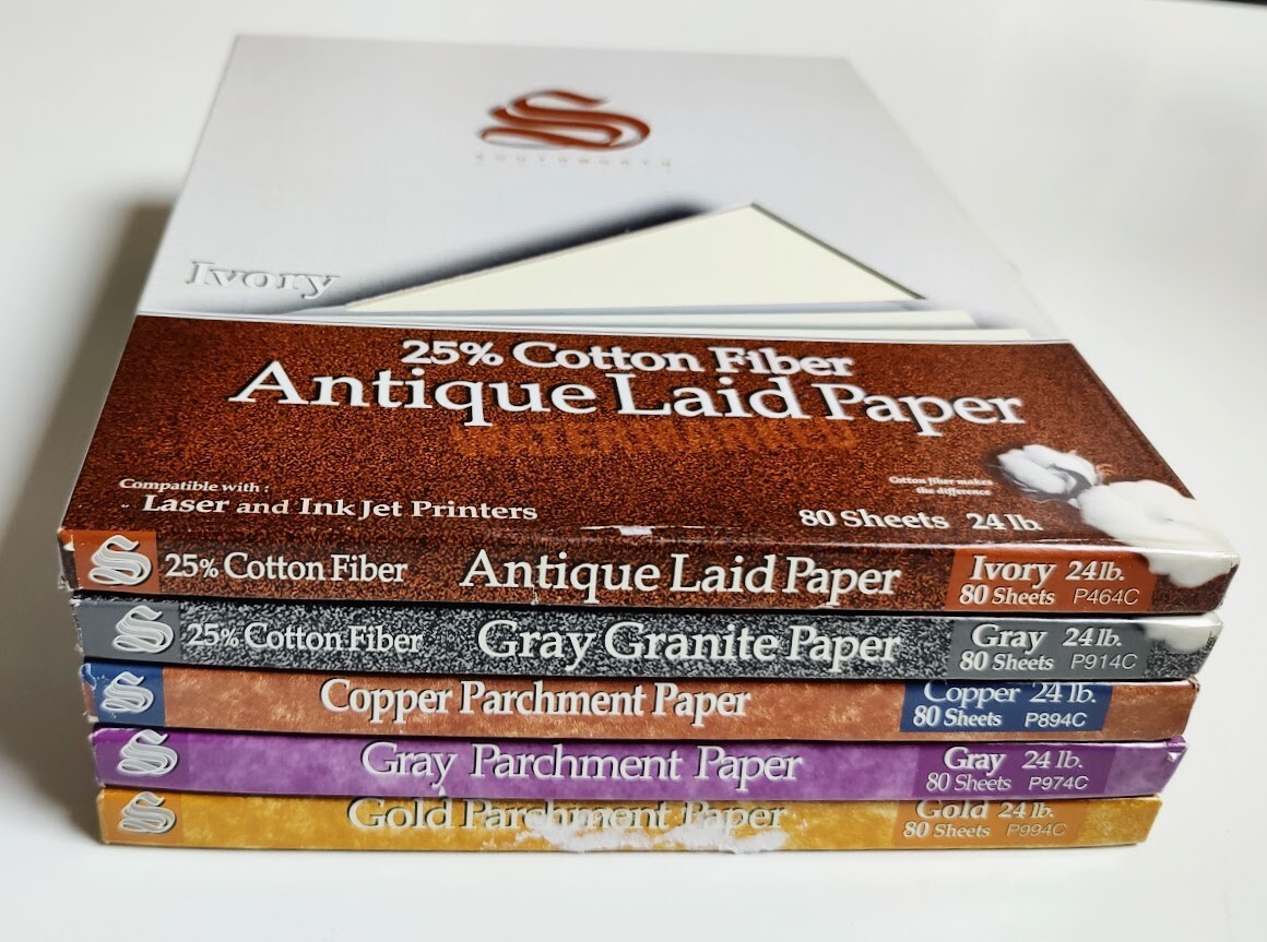 Southworth Parchment & Cotton Paper Bundle – Lot of 5 Boxes 80 Sheets Each – NEW