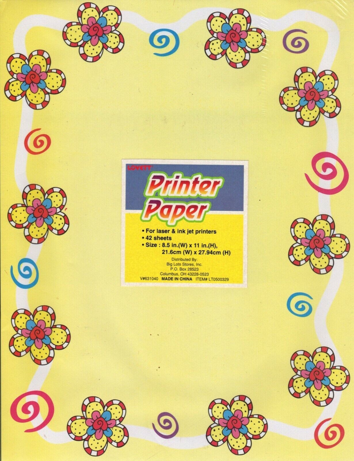 Retro Printer Paper Yellow w/ Flowers, 42 Sheets, 8.5″ x 11″, Floral, Groovy