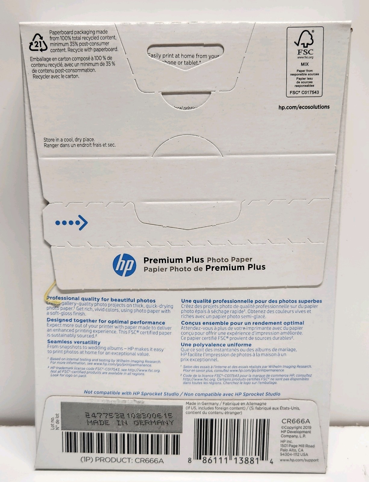 HP Premium Plus Soft Gloss Inkjet Photo Paper 4×6″ 100 Sheets CR666A Qty 2