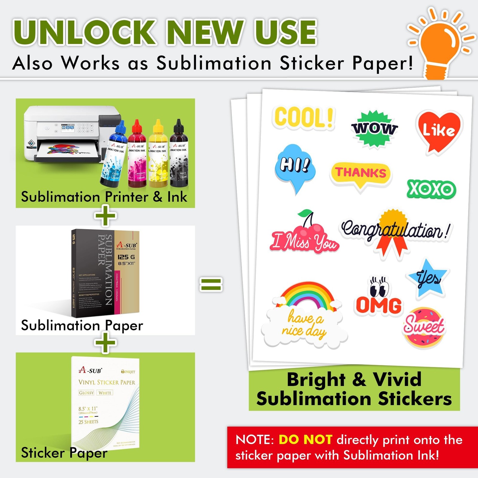 A-SUB 25 Sheets Vinyl Sticker Paper for Inkjet Printer – Glossy Printable Vin…