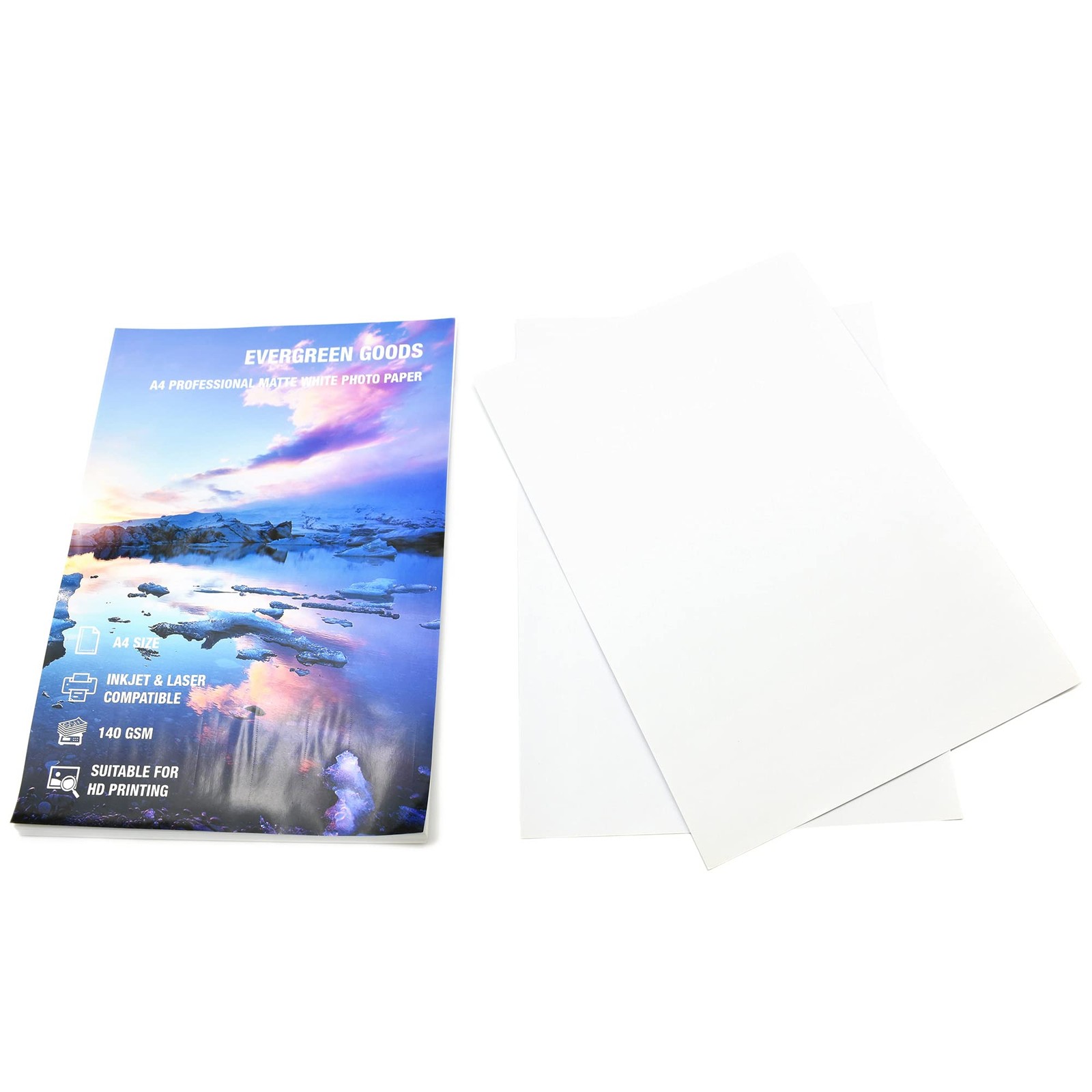 Evergreen Goods 50 Sheets A4 Matte White Double Sided Photo Paper 140gsm, Inkj…