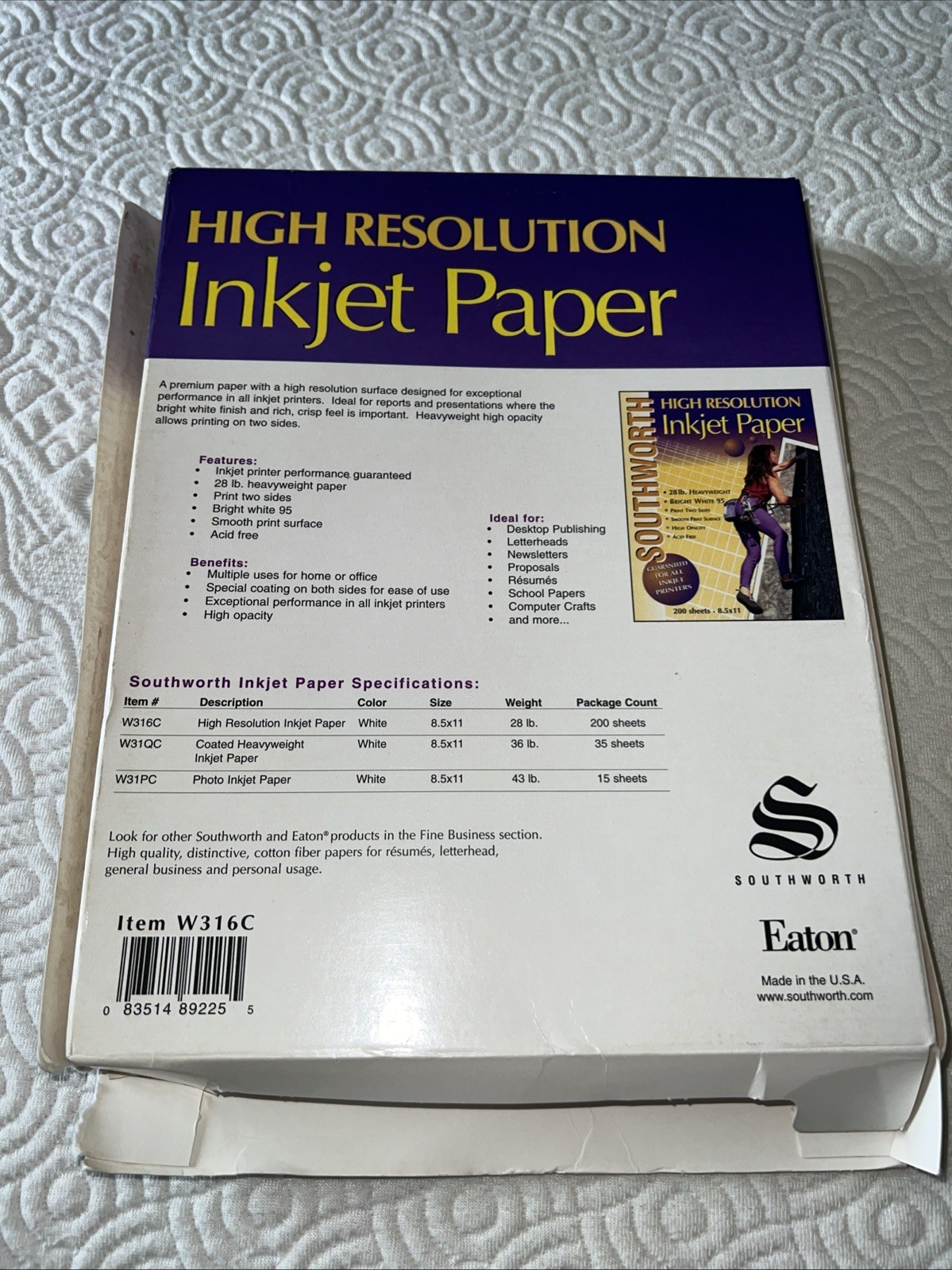Southworth High Res Inkjet Paper 200 Sts 28 lb Hvywht Bright White 95 8.5 x 11