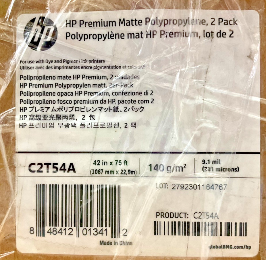 HP DesignJet Premium Adhesive Matte Film Roll 42″x75′ C2T54A 2 PACK ✅❤️️✅❤️️ NEW