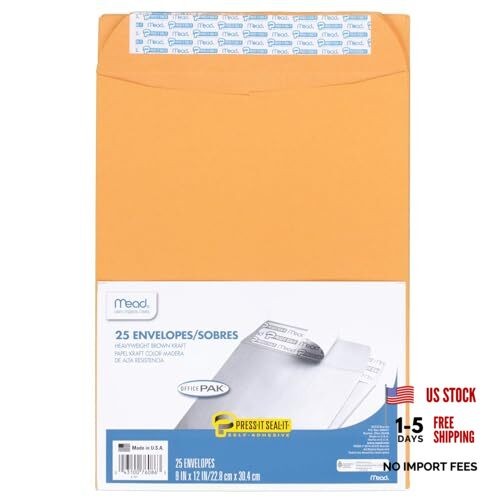 Envelopes, Letter Size 9″ x 12″, Press-It Seal-It 9 in. x 12 in. / 25-count